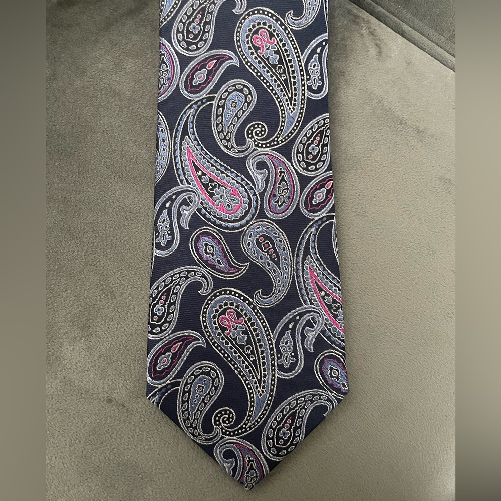 Blue and pink paisley tie
